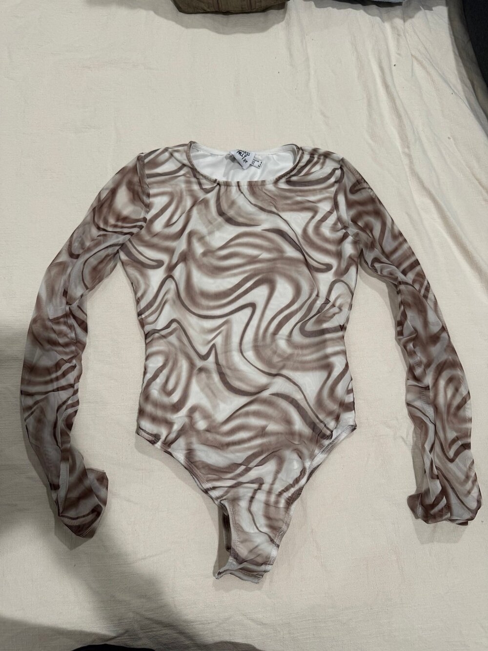 Princess Polly Abstract Print Long Sleeve Mesh Bodysuit